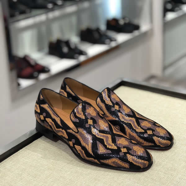 Christian Louboutin Yellow British Style Men Serpentine Leather Shoes Male Business Shoes Men's Party Shoes